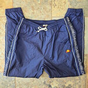 Ellesse Size Large Bandino Track Pants Blue White Logo Trim Drawstring Elastic